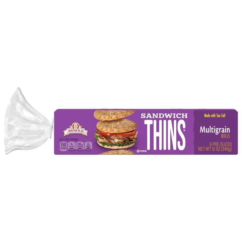 Arnold Sandwich Thins Multigrain Rolls, 6 count, (2 oz each),