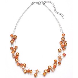BULINLIN Crystal Layered Statement Necklace for Women, Shell Choker Necklace with Chunky Silver Metal Fashion Jewelry Gifts for Her (Orange)