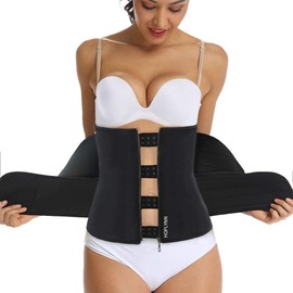 HOPLYNN Sweat Waist Trainer for Women Two Belts, Neoprene Workout Corset Waist Trainer Cincher Trimmer Shaper Zipper Black X-Large