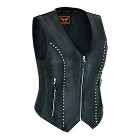 Women Cow Hide Motorcycle Classic Bicker Leather Vest with Gun Pocket (XXX-Large)