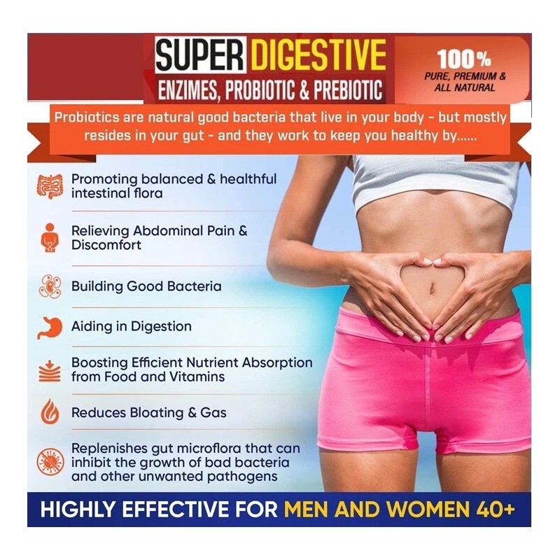Digestive Enzymes Prebiotic & Probiotics Gas, Constipation & Bloating Relief