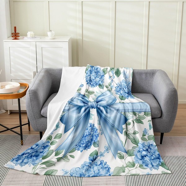 Erosebridal Romantic Floral Bow Blue Butterfly Knot Tie Flannel Blanket
