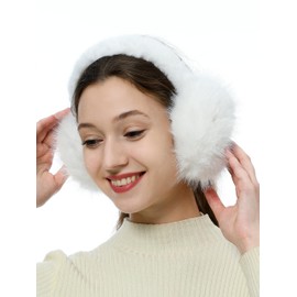 Rulala Fancy Women's Winter Earmuffs Plush Faux Fur Ear Muffs Outdoor SKI Ear Warmers for Cold Weather(White Long Fur)