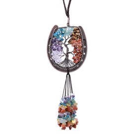 mookaitedecor Hanging Ornament Tree of Life Horseshoe Decoration Crystal Stone for Home Window Decoration 7 Chakra Stones