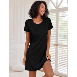 Ekouaer Ladies Nighties Nightgowns for Women 2 Pack Night Shirts Short Sleeve Sleapwear Soft Night Dress Women uk, Black+Grey, M