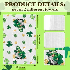 TIRYWT St. Patrick's Day Kitchen Towels Dish Towels, Beer Clover Shamrock, 16x24 Inch Seasonal Decoration Hand Towels Set of 2, Dishtowel Set, Kitchen Towels Decorative -A03