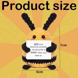 2 PCS Emotional Support Gift, Emotional Support Plush, Positive Bee and Decision Coin with Leather Cover Set, Cute Pocket Hug Crochet Bee Stuff, Novelty Gift for Women and Men, Desk Party Decor