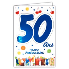 50th Birthday Card - Men Collection Wine Reading Books Sunglasses - 69-2034