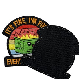Tavashome Funny Dumpster Fire Patch, It's Fine I'm Fine Everything's Fine, Emotional Support Hook Loop Patch, Meme Gag Comical Embroidery Morale Patches