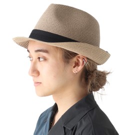 Regnuu Men's Foldable Straw Hat, Linu, Thin Knitting, Poly Braid Hat, Women's, Osaka, Store, Large Size, Spring, Summer, Spring and Summer, Camel, 56.0 cm