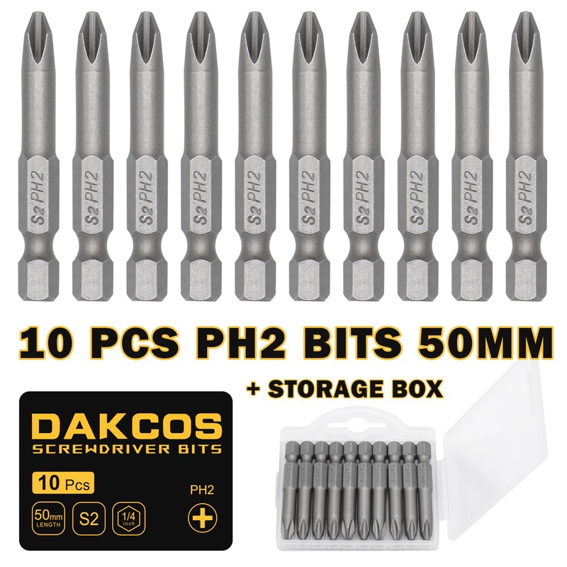 DAKCOS PH2 Torx Bit, 10PCS Impact Driver Bits, 1/4" Screwdriver