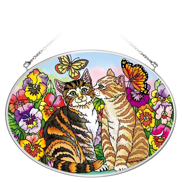 Amia Studio Suncatcher Stained Glass Cat Cat I Have a Secret Medium Oval 41389MO