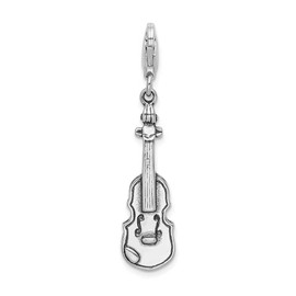 Adornica Diamonds Sterling Silver 3-d Antiqued Violin with Lobster Clasp Charm