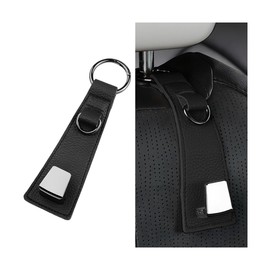 Sandfren Car Seat Headrest Hook, Leather 360 Rotation Vehicle Seatback Bag Hanger Holder with Keyring, Hanging Auto Interior Storage Organizer, Universal for SUV Sedan Truck (Black)