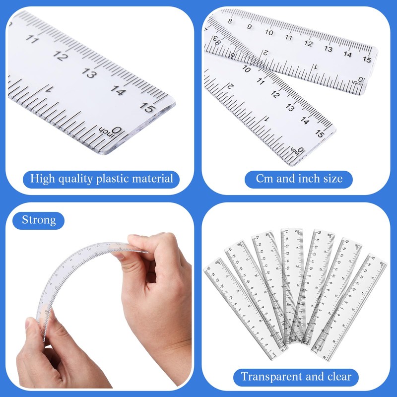 Zonon 6 Pcs 6 Inch Ruler Bulk Clear Plastic Flexible