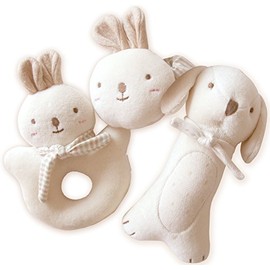 JOHN N TREE Organic Cotton Baby Toy Rattle Set, Stuffed Animals (Puppy & Baby Rabbit Rattle Set) eco-Friendly Baby Rattle