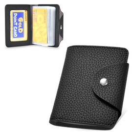 wasenn Women's Card Case, Large Capacity, Card Slots, Holds 20 Cards, Skimming, Card Case, Translucent Window, Credit Card Case, Bifold Card Holder, Business Card Holder, PU Synthetic Leather, Black