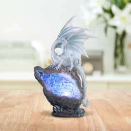 8.75"H Dragon on LED Blue Crystal Stone Statue Figurine Home Decor Unique Gift