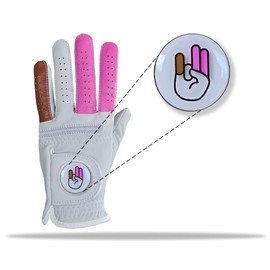 Mens Funny Shocker Golf Glove - Magnetic Ball Marker on Each Golf Glove Premium 100% Cabretta Leather Durable Grip Adult White Pink Brown Finger (XX-Large, Worn on Your Left Hand)