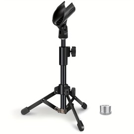 BILIONE Extendable Microphone Tripod Stand, Portable Desktop mic stand with Mic Clip Holder for Blue Yeti Snowball and Other Dynamic Microphones