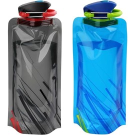 smartelf Foldable Water Bottle, Pack of 2, 700 ml, Reusable Water Bottle, Foldable, Portable Collapsible Water Bag, Foldable Flexible Water Bottle for Hiking (Black + Blue)