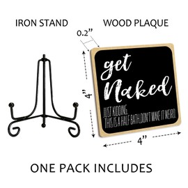 Get Naked Just Kidding Bathroom Sign With Iron Support, Home Toilet Desk Bathroom Decor Wood Sign Restroom Bath Shelf Decor Farmhouse Housewarming Gifts Table Centerpiece - (a008)