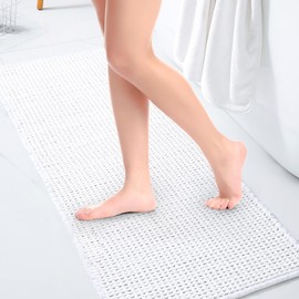 WARM HAVEN Washable Bathroom Rugs: 47x20 White Runner Bath Mat – Non Slip Chenille Bathmat for Bathroom Floor & Shower