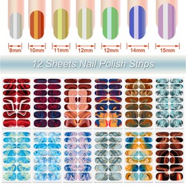 DANNEASY 12 Sheets Full Nail Wraps for Women Nail Polish Strips Color Blending Self Adhesive Nail Polish Stickers Fingernail Gel Nail Strips with Nail File, Cuticle Stick(Chic Style)