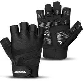 ATERCEL Training Gloves, Muscle Training Gloves, 0.2 inch (6 mm) Rubber Cushion, Shock Absorption, Grip, Callus Prevention, Gym Gloves, Muscle Training, Gym, Breathable, Anti-Slip, Durable, Men's,