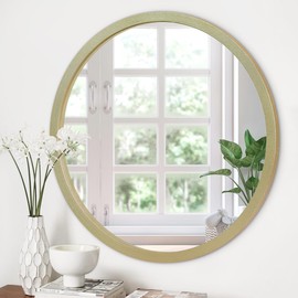 JJUUYOU Round Wall Mirror Circular Mirror for Bathroom Antique Mirror Gold Vanity Vintage Wood Frame Small Make up Mirror for Living Room，Bedroom, Dorm, Entryway and More