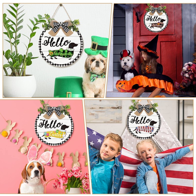 Glenmal 16 Pcs Seasonal Interchangeable Dachshund Door Welcome Sign Cute