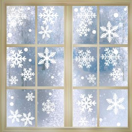 Voqeen 270pcs White Snowflakes Christmas Window Decoration Static Stickers Clings Decal Snowflakes Reusable 15 sheets PVC Stickers (snowflakes)