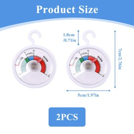 Pack of 2 Fridge Thermometers, Freezer Thermometer, Fridge Thermostat, Analogue Thermometer for Hanging, -30°C to +50°C, Wine Fridge Food Preservation and Energy Saving