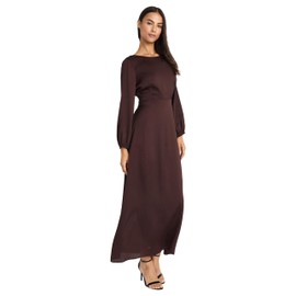Donna Morgan Women's Elegant Long Sleeve Mixi Open Back with Tie Knot Detail-Versatile Wedding Guest Dresses, Chocolate