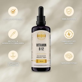 I-like-it-Clean® - Vitamin B12 Tropfen - (100 ml) - Synergistische Formel bestehend aus den aktiven Formen Methyl- & Adenosylcobalamin - ohne Alkohol, vegan, laborgeprüft - in Deutschland produziert