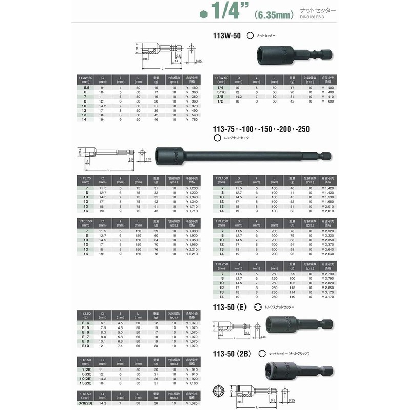 ko-ken 1/4 (6.35 mm) H NUT SETTER (Nuts Grip) Total length 50 mm