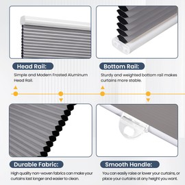 Cellular Shades Blackout Blinds Cordless Honeycomb Window Shades for Bedroom, Blinds for Window and Door, Home and Office, Grey, 29" W x 64" H