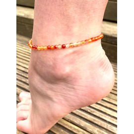 Beaded Anklet - Dainty Anklet - Crystal Anklet - Ankle Bracelet with Beads - Rose Quartz Anklet - Gemstone Anklet - Adjustable Anklet (M/L, Carnelian)