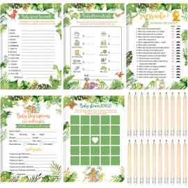 Yinder 145 Pieces Baby Shower Games for Boy or Girl Game Activities Cards with 20 Pencils Includes Baby Bingo Description and Wishes Guess Who Baby Price is Right, Word Scramble Game (Dinosaur)