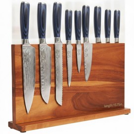 Hushee Extra Large Magnetic Knife Block Holder 15.75 Inches Acacia Wood Knife Block Rack Magnetic Universal Stand with Strong Enhanced Magnets Strip Kitchen Storage Cutlery Organizer Without Knifves