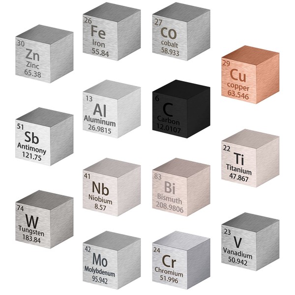14 Piezas Set de Cubos de Elementos de Densidad de Metal Puro de Tabla Periódica Cubo de Tungsteno, Titanio, Bismuto para Colecciones de Elementos Pasatiempos como Regalo de Navidad