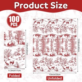 Gersoniel 100 Pcs Christmas Toile Napkins Disposable Red Christmas Guest Napkins Xmas Toile De Jouy Style Paper Hands Towels for Home Party Bathroom Holiday Decorations, 4.3 x 7.9 Inch