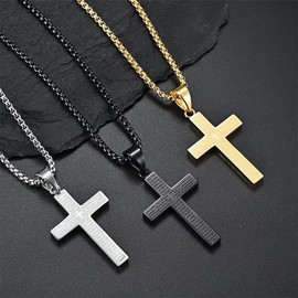 Stainless Steel Cross Necklace for Men, Cross Pendant Necklace with Chain 60cm, Black Necklace, Gift for Birthday/Christmas/Easter/Thanksgiving Day(lightfast & sweatproof)