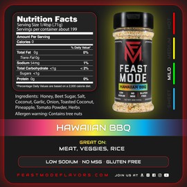 Hawaiian BBQ - Feast Mode Flavors - Low Sodium, No MSG, Gluten Free, All Natural, Meal Prep Seasoning, Healthy, Honey Powder, Fruit Blend, Coconut