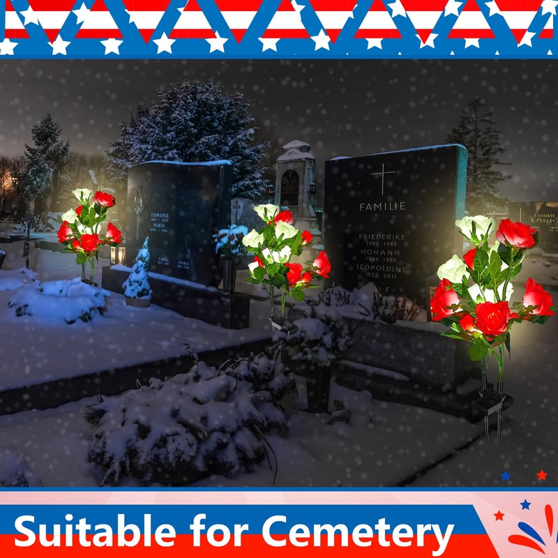 Woanger 4 Pcs Solar Flowers Cemetery Grave Decorations Outdoor LED