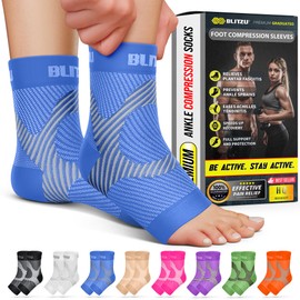 Compression Socks for Plantar Fasciitis, Achilles Tendonitis, Arthritis Relief, Ankle Brace Compression Sleeve with Foot Arch Support, Ankle Wrap for Women, Men, Swelling & Heel Pain Blue XXL