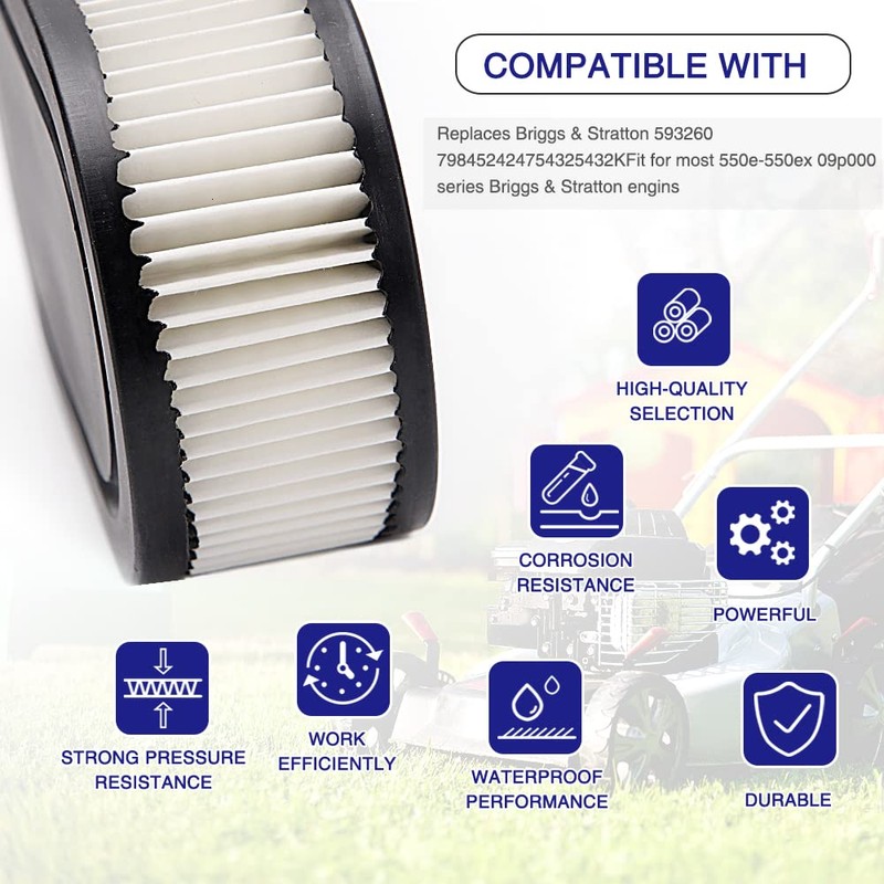 VooGenzek 3 Pieces Lawn Mower Air Filter with 1 Spark