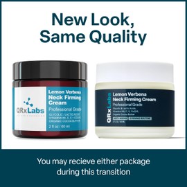 QRxLabs Lemon Verbena Neck Firming Cream – Tightening & Lifting Moisturizer for Loose, Wrinkled or Sagging Skin, Decollete & Chest – Best to Prevent Turkey/Crepe Neck – 2 fl oz