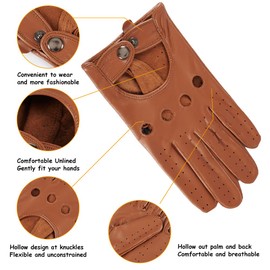 Mens Touchscreen Unlined Leather Driving Gloves,Camel,M