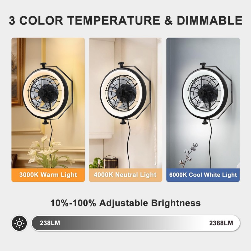 Wall Mount Fan with Remote/App Control, 16" Quiet Wall Mounted